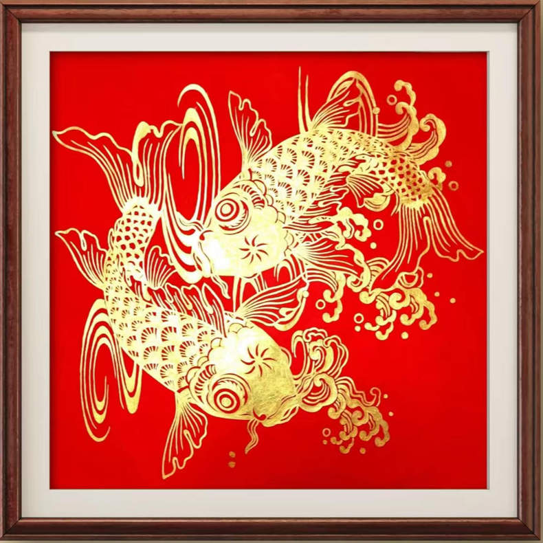 美术师亲绘书画作品-大红风水鱼图