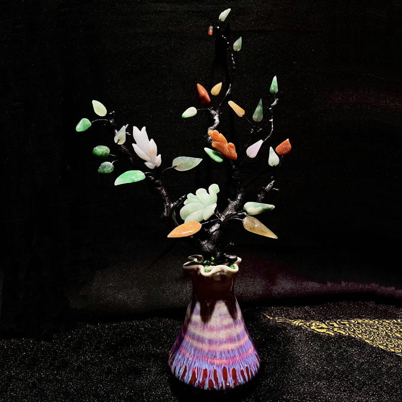 双11-昱芙琳春色满园精雕翡翠花瓶摆件