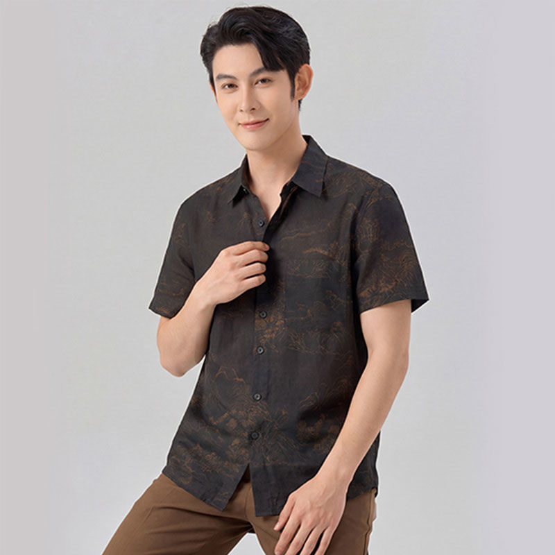 鳄鱼恤男士臻品花萝香云纱上衣*1件（BD） 黑色 XL
